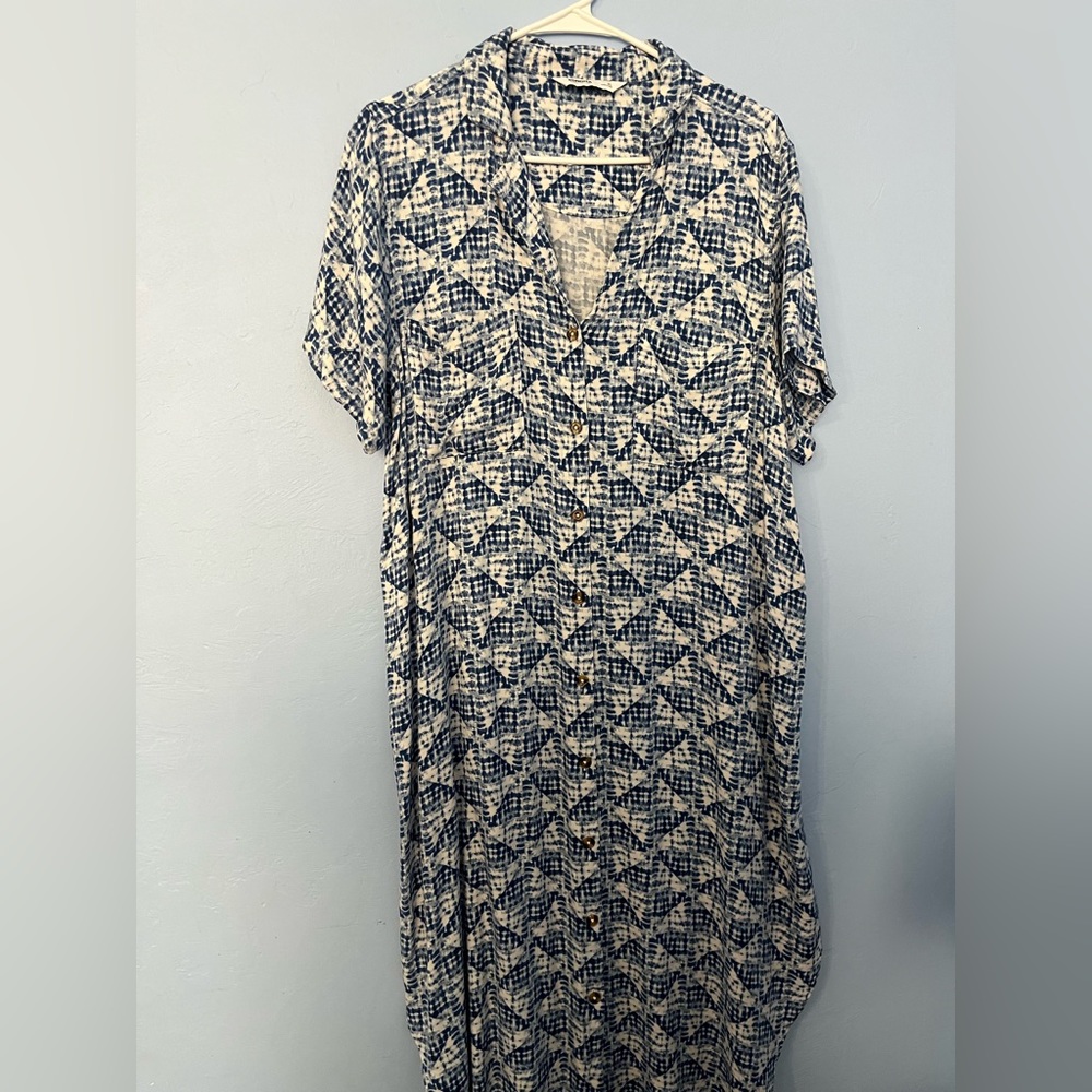 Sonoma blue and white midi button down dress XL